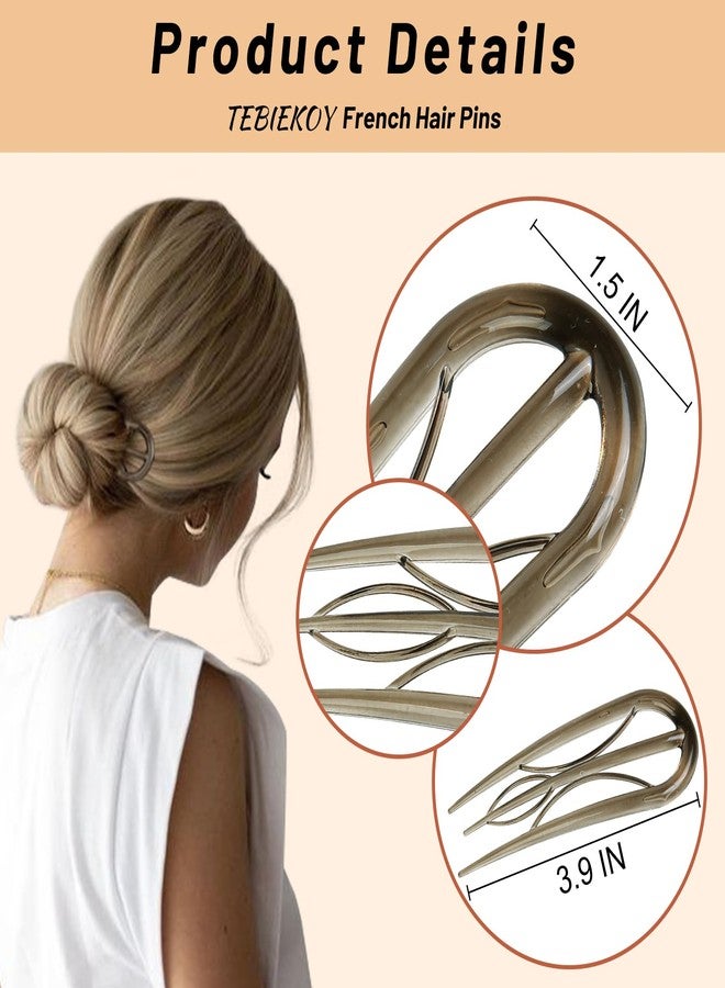 TEBIEKOY French Hair Pin for Women, 6 Pcs U-Shaped French Pin Flat Hair Clips for Women, French Hair Pins Strong Hold Hair Accessories for Buns, French Twist Hair Pin for Thick Hair, Hair Fork Hair Sticks - Image 2